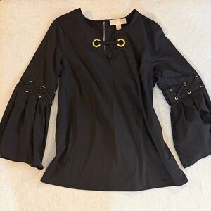 Michael Kors Black Top with Gold Eyelets and Bell Sleeves